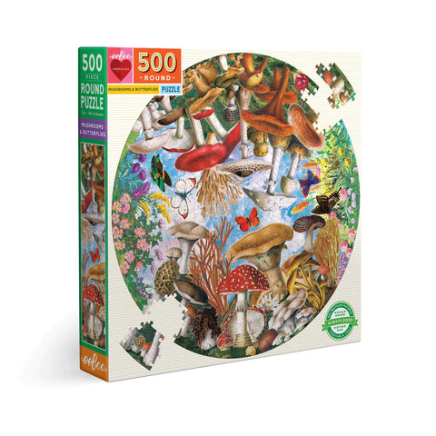 eeBoo 500pc Round Jigsaw Puzzle-Mushroom & Butterflies - Premium and Unique gift 500pieces, adults, bugs, butterflies, eeBoo, formoms, nature, puzzle Puzzle from eeBoo - Shop now at AU family concept store Mommy's Pouch